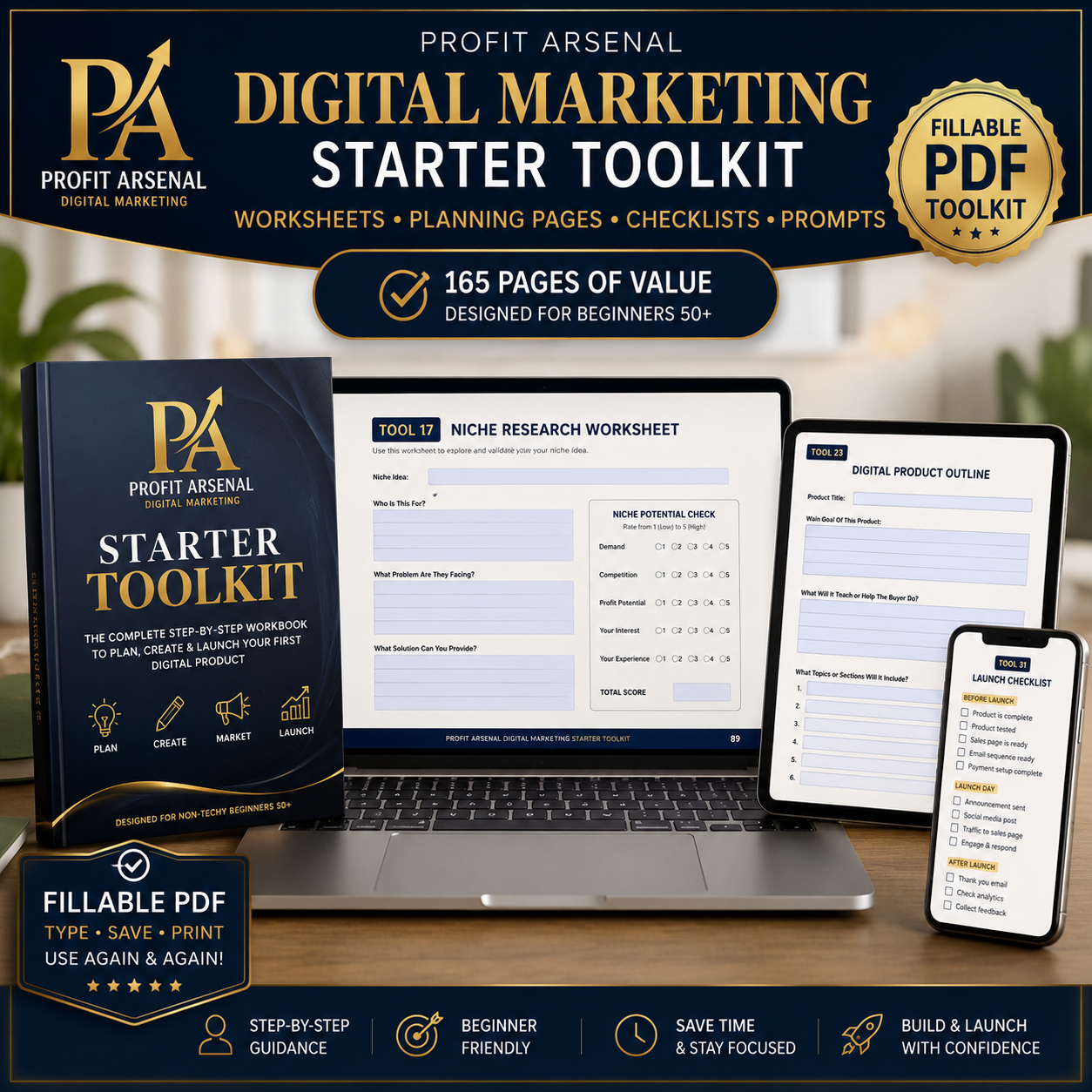 Desktop, laptop, tablet, and phone toolkit mockup
